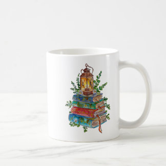 Taza De Café Hand Painted Magical Books Lantern Watercolor