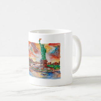 Taza De Café Hand Painted New York Liberty Statue Watercolor