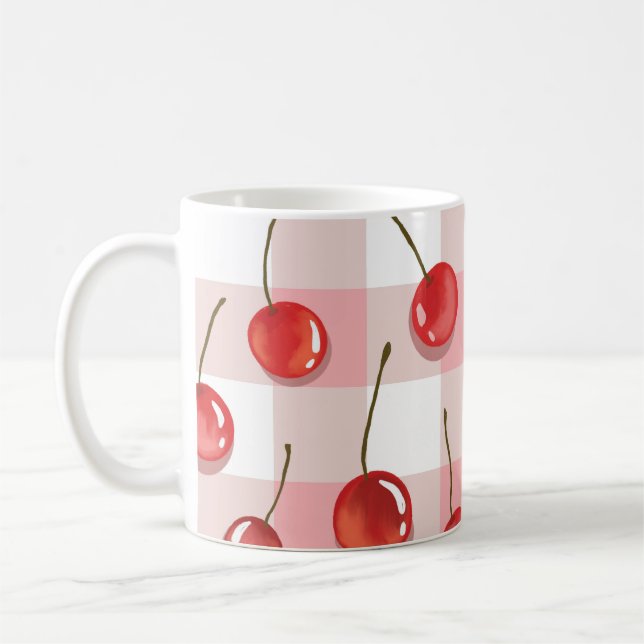 Taza De Café Hand-Painted Red Cherries Seamless Pattern (Izquierda)