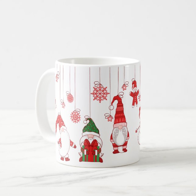Taza De Café Hanging Christmas Gnomes & Snowflakes (Anverso izquierdo)
