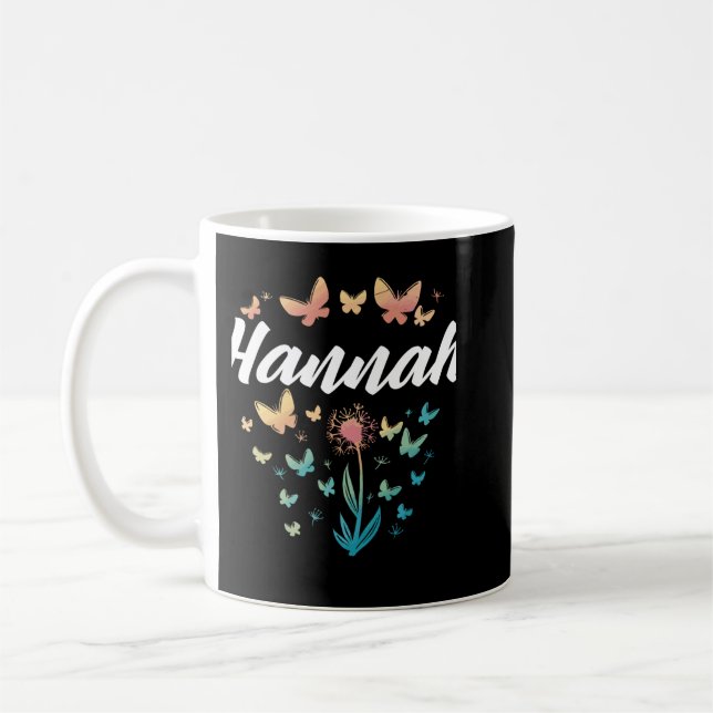 Taza De Café Hannah Birthday Herster Butterfly Dandelion Name L (Izquierda)