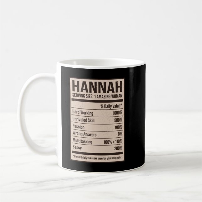Taza De Café Hannah Nutrition Facts Name Nickname Alias Título  (Izquierda)