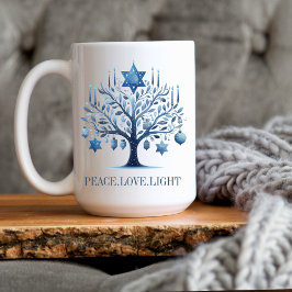 Taza De Café Hanukkah Árbol Menorah Azul con Estrella de David