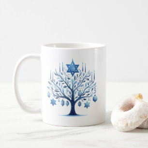 Taza De Café Hanukkah Blue Menorah Tree Star de David