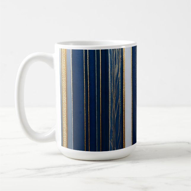 Taza De Café Hanukkah Blues Stripes Blue White Gold (Izquierda)