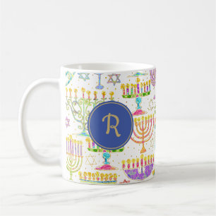 Taza De Café Hanukkah Estrella Menorah de Oro Blanco de David M