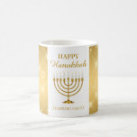 Taza De Café Hanukkah, festividad judía de Menorah dorada y bla<br><div class="desc">Hanukkah Mug Oro y Menorah blanco</div>