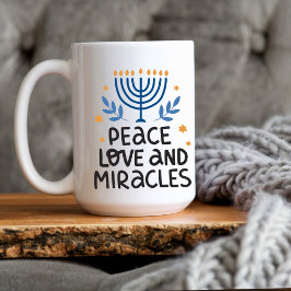 Taza De Café Hanukkah moderna Paz, amor y milagros grandes