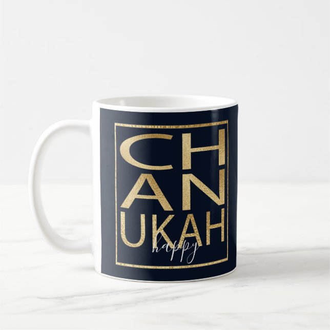 Taza De Café Hanukkah Mug "Chanukah Happy Gold" (Izquierda)