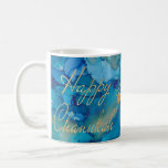 Taza De Café Hanukkah Mug Colorful Golds/Blues Design<br><div class="desc">Coloridamente Divertido Hanukkah mug. "Colorful, Gold/Blues Design" Chanukah Mug. Personalice borrando texto, "Querido Bubbie, ¡te queremos! Dana, Sarah y Daniel" y añadiendo su propio mensaje. Usa tu estilo de fuente, color y tamaño favoritos. Elemento de diseño, "Happy Chanukah" puede ser movido, redimensionado y borrado. El elemento de diseño de 3...</div>