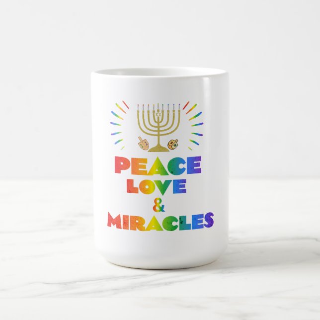 Taza De Café Hanukkah Peace Love & Miracles (Centro)