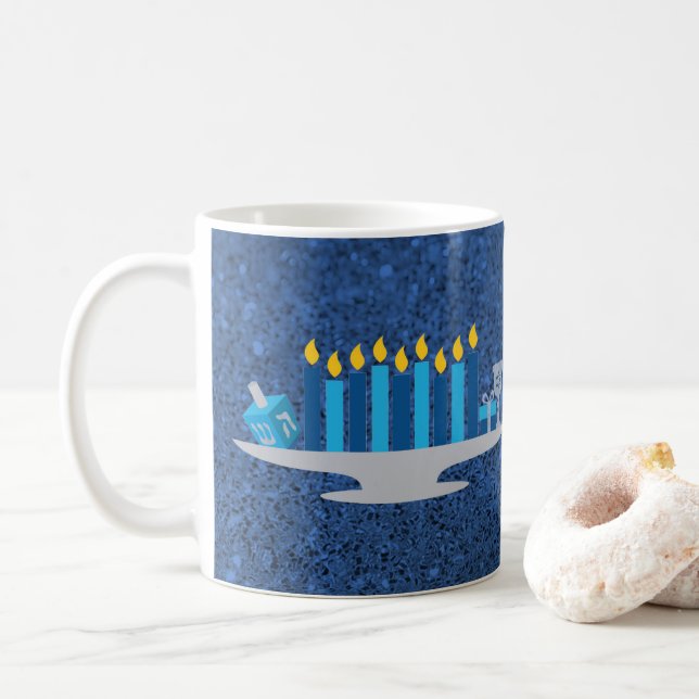 Taza De Café Hanukkah Potpourri Blue Faux Purpurina (Con donut)
