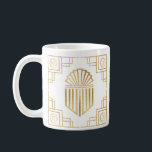 Taza De Café Hanukkah Un Gran Milagro Ocurrió Ahí<br><div class="desc">Una taza de oro, Art Deco Hanukkah Mug "Un gran milagro ocurrió ahí" Personaliza agregando texto en cualquier lugar en la taza. Usa tu estilo de fuente, tamaño, color favorito. Se pueden editar todos los elementos de diseño. Crea un simple regalo añadiendo algunas golosinas a la taza, envuélvala con celofán...</div>