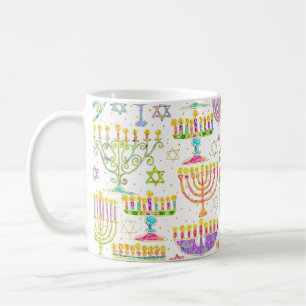 Taza De Café Hanukkah White Gold Menorah Estrella de David