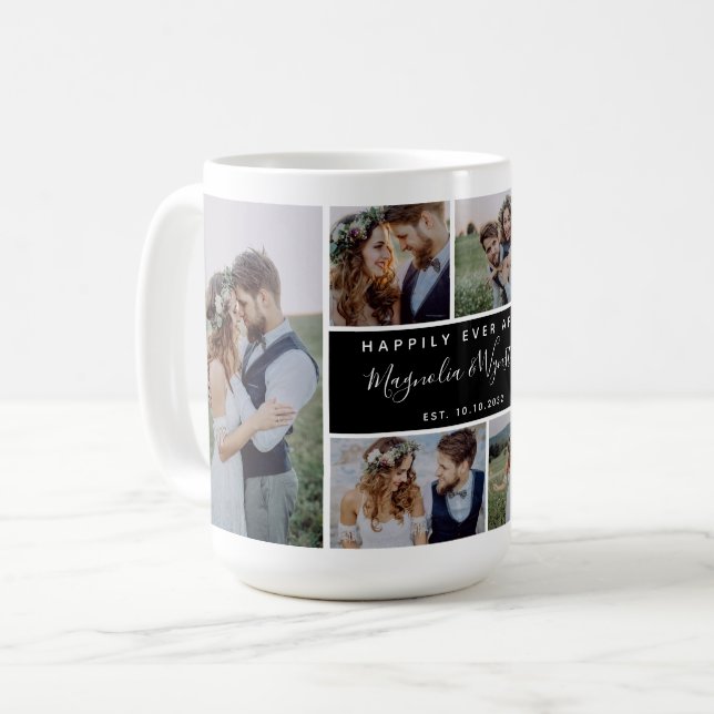 Taza De Café Happily Ever After Photo Collage Wedding Keepsake (Anverso izquierdo)