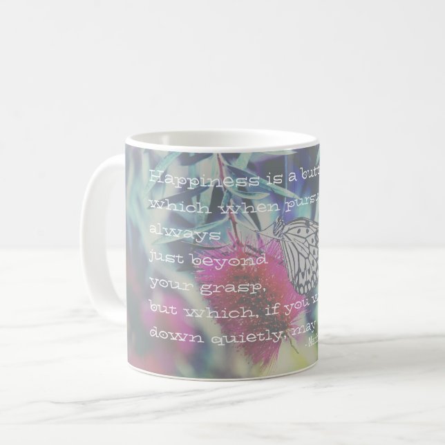 Taza De Café Happiness is a Butterfly - Inspiring Quote (Anverso izquierdo)