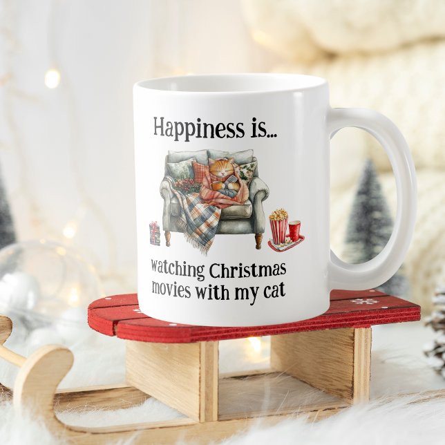 Taza De Café Happiness is watching Christmas movies with my cat (Happiness is watching Christmas movies with my cat Coffee Mug)