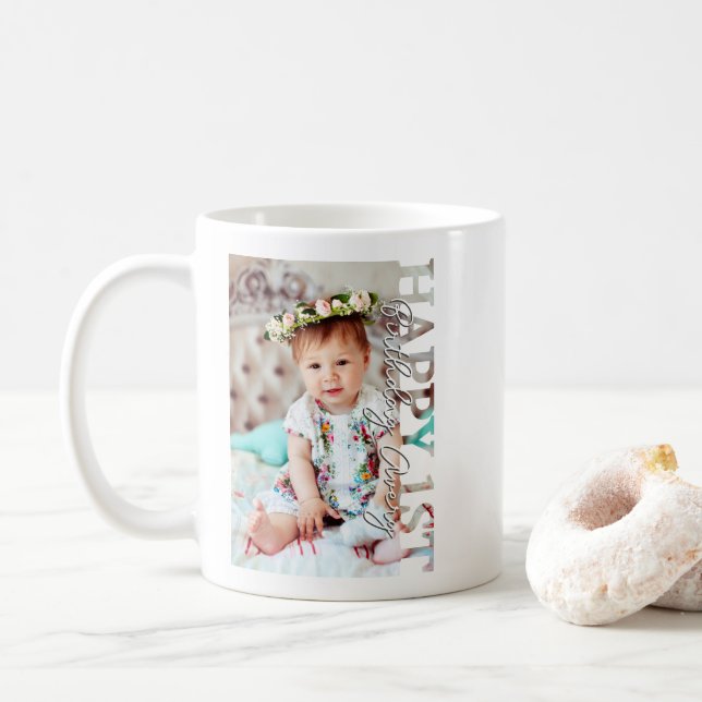 Taza De Café Happy 1st Birthday Photo college (Con donut)