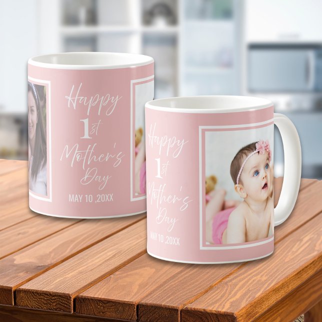 Taza De Café Happy 1st Mother's Day Baby Pink 2 Photo Collage  (Subido por el creador)