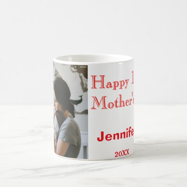 Taza De Café Happy 1st mothers day name photo red yellow year k (Centro)