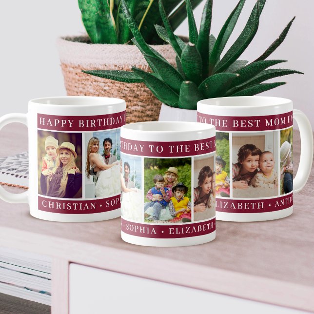 Taza De Café Happy Birthday Mom Photo Collage burgundy keepsake (Subido por el creador)