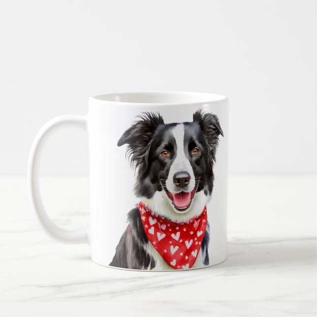 Taza De Café Happy Border Collie Red Heart Bandana (Izquierda)