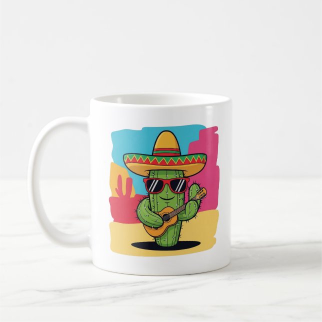 Taza De Café Happy Cactus Fiesta Cartoon – Mexican Desert Fun (Izquierda)