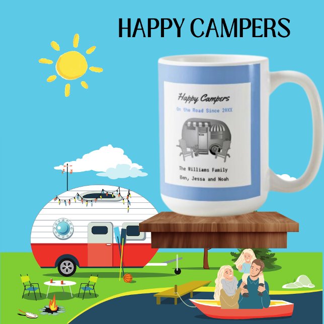 Taza De Café Happy Camper RV Family Coffee Mug (Happy Camper Personalized Family Mug.)
