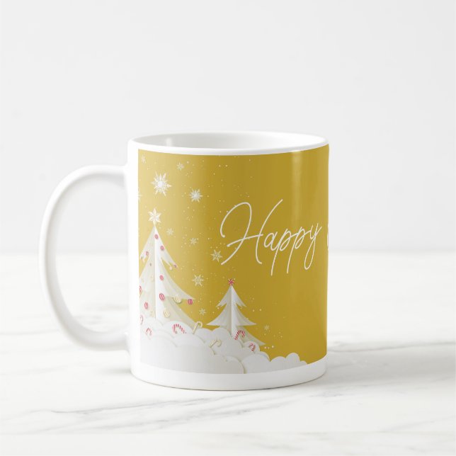 Taza De Café Happy Christmas – Festive Holiday Gold Mug (Izquierda)