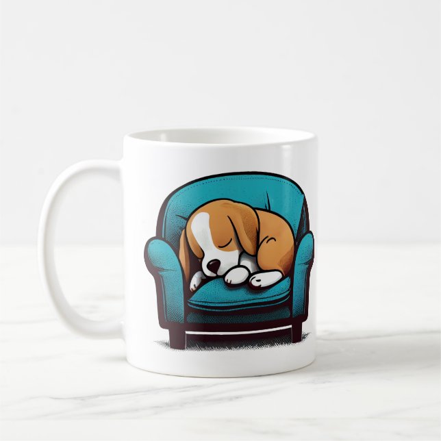 Taza De Café Happy Couch Beagle | Perro durmiente | Arte Mascot (Izquierda)