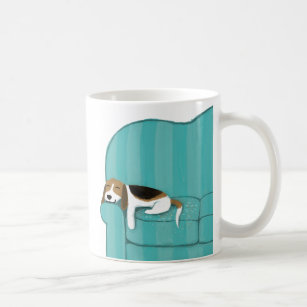 Taza De Café Happy Couch Beagle   Perro durmiente   Arte Mascot