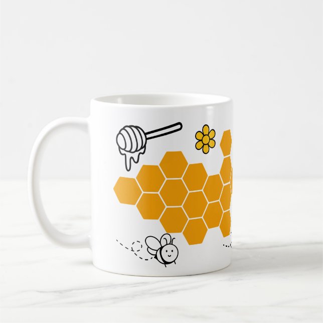 Taza De Café Happy Cute Bee Comb Funny Honey Pattern (Izquierda)