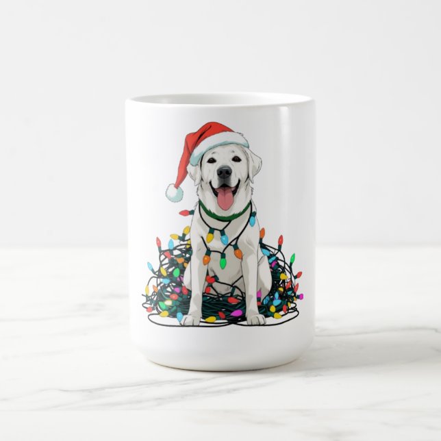 Taza De Café Happy Dog Tangled in Christmas Lights T-Shirt (Centro)