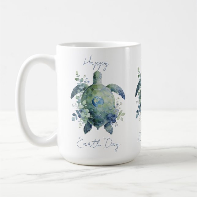 Taza De Café Happy Earth Day Turtle Design (Izquierda)