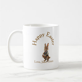 Taza De Café Happy Easter brown bunny with eggs love add name 