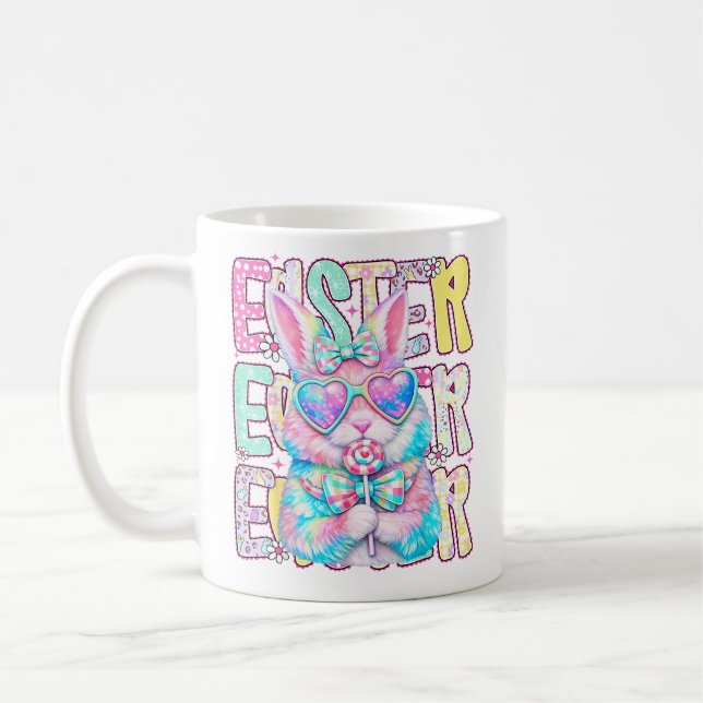 Taza De Café Happy Easter Bunny Coquette Bow Preppy Easter Day  (Izquierda)