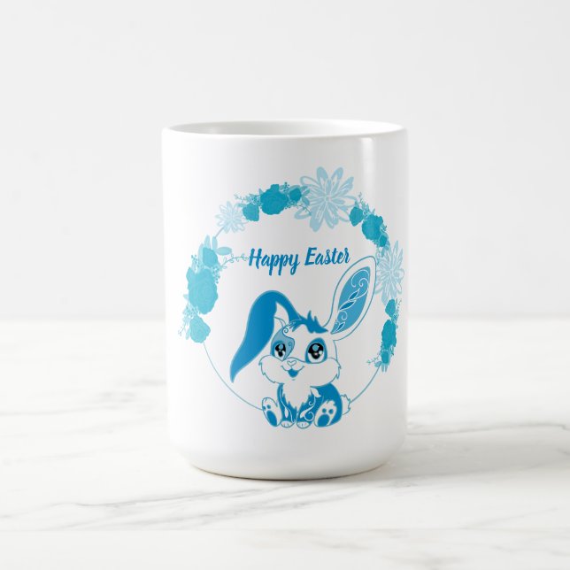 Taza De Café Happy Easter Bunny  Cute Blue Kawaii (Centro)
