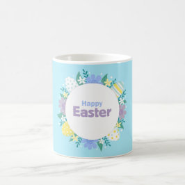 Taza De Café Happy Easter Flowers and Eggs 