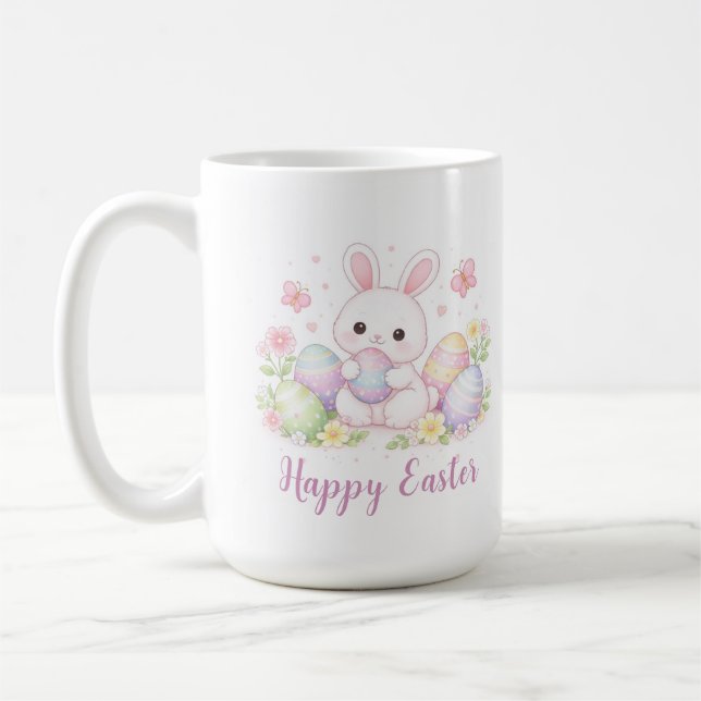 Taza De Café Happy Easter Spring Design - Cute Easter Bunny  (Izquierda)