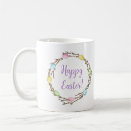 Taza De Café Happy Easter Willow Wreaths With Pastel Eggs