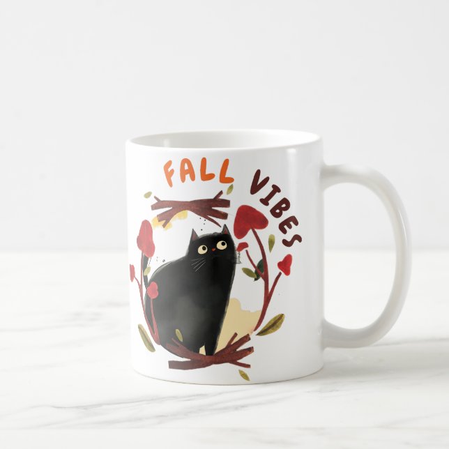 Taza De Café Happy Fall Y'all - Cae en vibras - Gato Lover (Derecha)