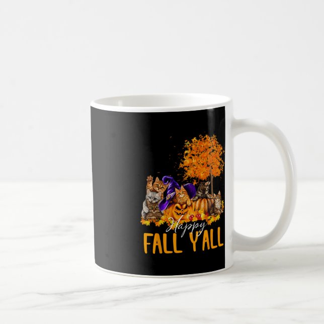 Taza De Café Happy Fall Y'all Cats Lover Autumn Pumpkin Maple H (Derecha)