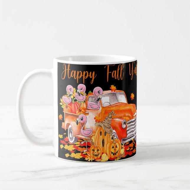 Taza De Café Happy Fall Y'all Flamingo Truck Pumpkin Otoño Tha (Izquierda)