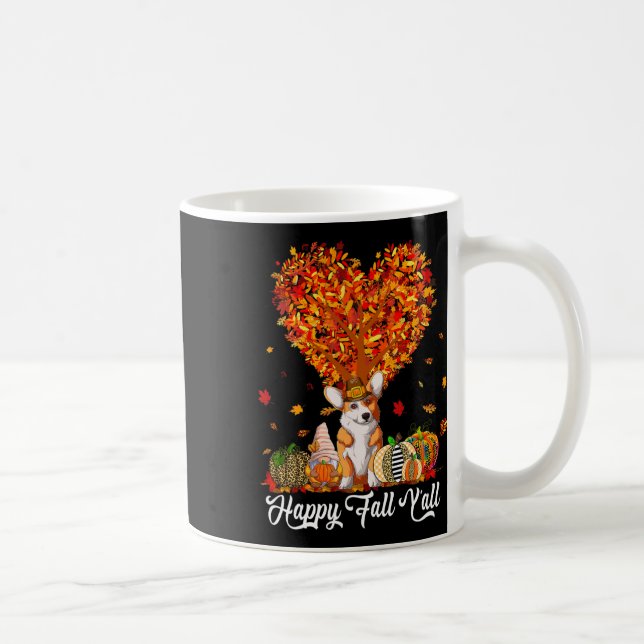 Taza De Café Happy Fall Y'all Funny Corgi Autumn Pumpkins (Derecha)
