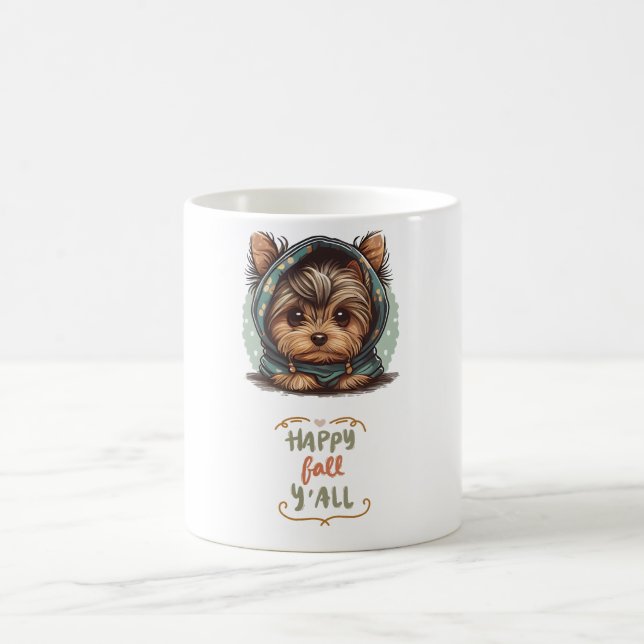 Taza De Café Happy Fall Y'all Yorkshire Terrier Otumn Hoodie (Centro)