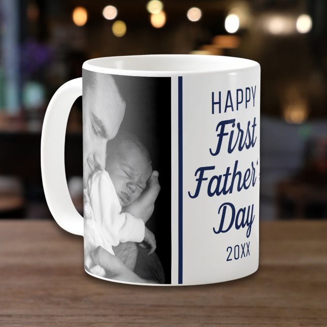 Taza De Café Happy First Father's Day 2 Photo Blue And White (Subido por el creador)