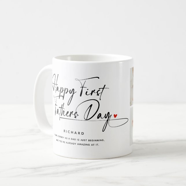 Taza De Café Happy First Father's Day Photo Collage & Quote (Anverso izquierdo)
