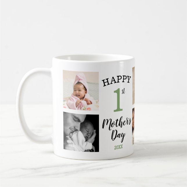 Taza De Café Happy First Mother's Day Sage 8 Photo Collage (Izquierda)