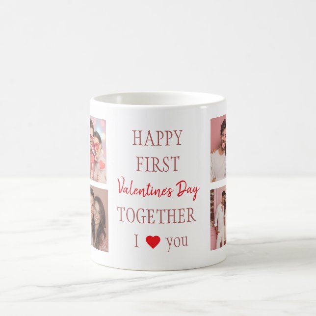 Taza De Café Happy First Valentine's Day Mug | Couple Photos (Centro)
