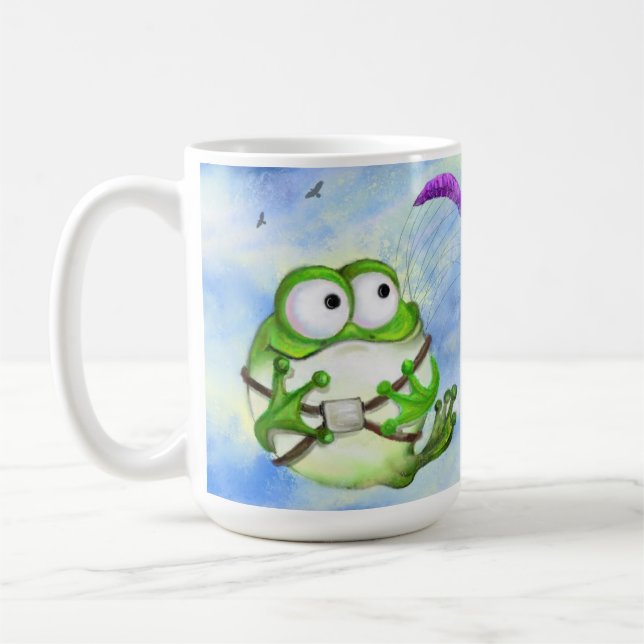 Taza De Café Happy Funny Frog Paraglider Mug (Izquierda)